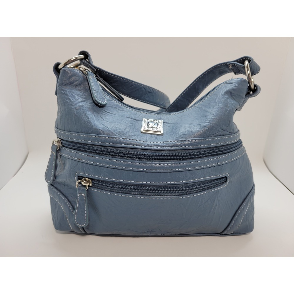 Stone Mountain Blue Faux Leather Multi Pocket Crossbody Shoulder Bag